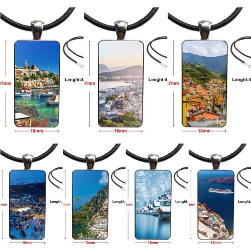 For Wedding Glass Pendant Necklace Handmade Half Pendant Rectangle Necklace Mountain Old Town Area