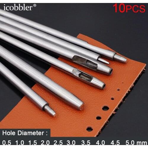 10pcs Round Steel Leather Craft Hollow Hole Punch 0.5mm To 5mm for Leather Belt Watch Band Gasket Puncher Hole Tool Leathercraf