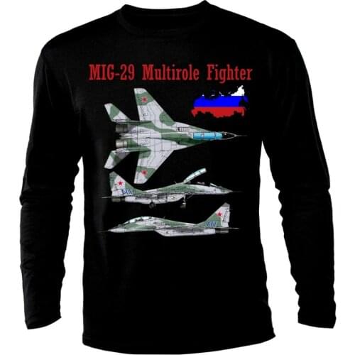 MIG 29 Air Fighter Aircraft Jet Airplane Blueprint USSR Long Sleeve Shirt Men T-Shirt