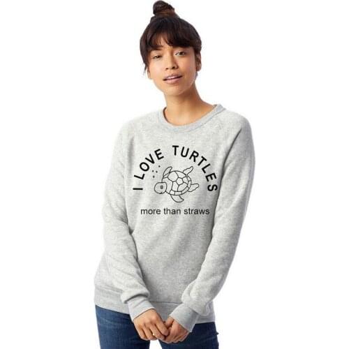 I Love Turtles More Than Straws Sweatshirts Casual Women Long Sleeve Graphic Eco Hoodies Lady Stylish Aesthetic Jumper Pullover