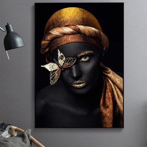 Fine Gold of The Nobility of African Woman Costly Makeup Is Worn Poster Wall Art Picture for Living Room Home Decor (No Frame)