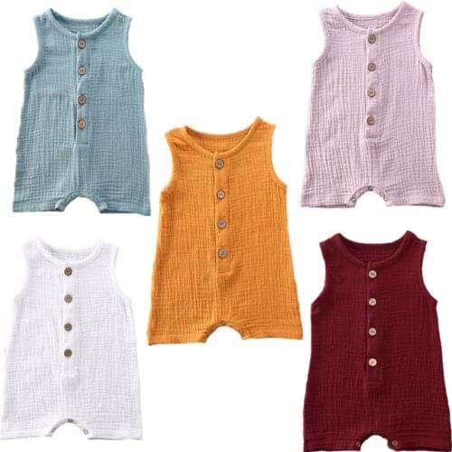 0-24M Newborn Baby Girls Botton Playsuits Clothes Cotton Infant Kids Sleeveless Bodysuits Sunsuits Outfits