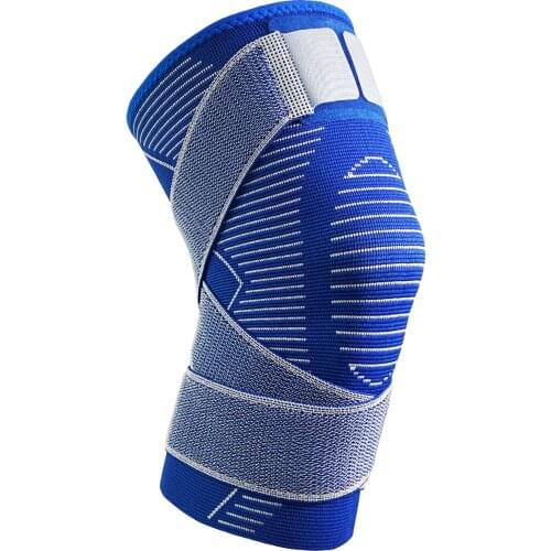 New Blue Knitting Compression Knee Support Sleeve Pad, with Anti-Slip Strap for Sports Fitness, Men and Women