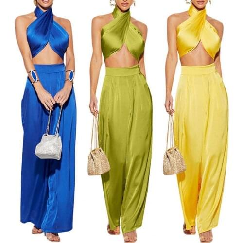 80% Hot Sales!!Women Outfit Solid Color Loose Summer Sleeveless Top High Waist Pants Set for Dating
