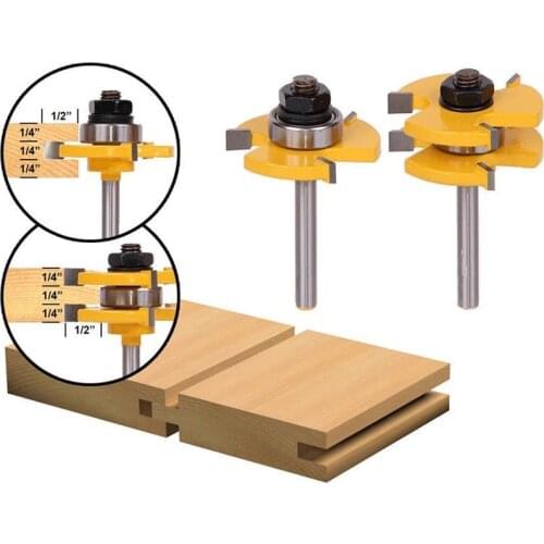 2PCS 6.35mm Shank Joint Assemble Router Bits Tongue & Groove T-Slot Milling Cutter For Wood Woodwork Cutting Tools
