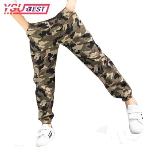 2020 New Childrens Pants Boy Camouflage Trousers Jogging Broek Drawstring Tooling Pants Baggy Pockets Boys Joggers Cargo Pants