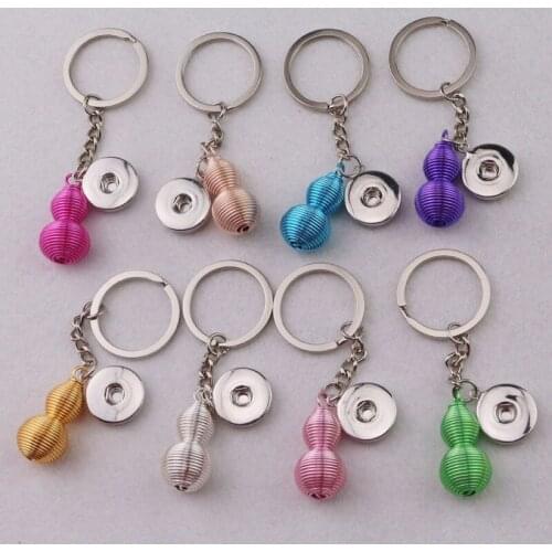 Wholesale 16pcs mix 8colors Good Lucky Gourd Keyring With 18mm Metal Button Charm Key Chains For Men Women