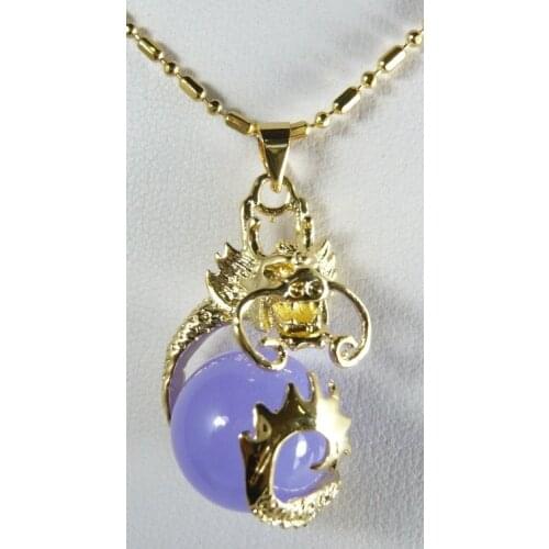 Wholesale Chinese fancy design 18kgp dragon inlay 12mm purple Natural Stone pendant jewelry 04