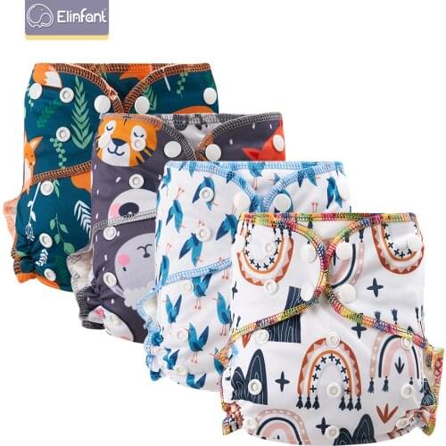 Elinfant Rainbow Print Bamboo Velour Cloth Diaper Heavy Wetter Hybrid AIO/AI2 Waterproof Bamboo Cotton insert Cloth Diaper