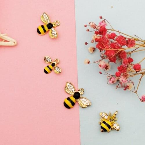 10pcs Bee Enamel Charms Pendant Shinny Rhinestone Insect Bee Charms For Jewelry Earrings Hair Accessory Finding Handmade FX408
