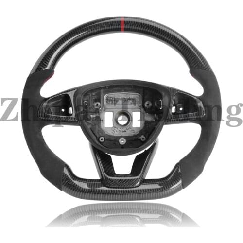 Carbon fiber steering wheel with Alcantarar For benz A200 W205 steering wheel replacement Red top mark & stitching