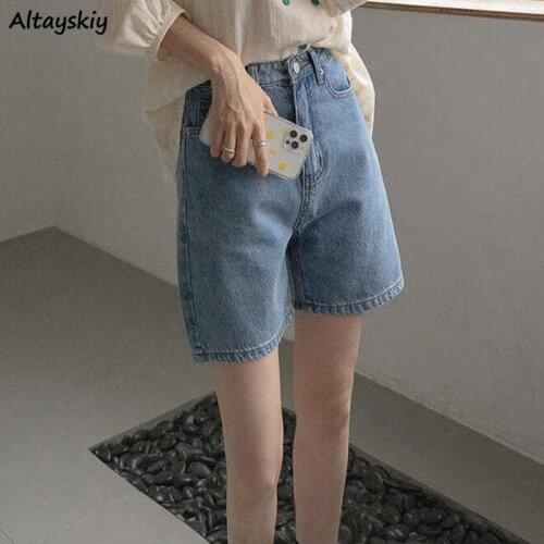 Shorts Women Summer Denim High Waist Solid Wide Leg Baggy Simple Casual All-match Students Streetwear Thin Female Comfortable