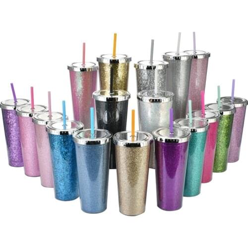 3pcs Multicolored 24oz Glitter Sippy Cup Tumbler Double Wall Insulated Plastic Glitter Cups With Straws Customizable DIY Gift