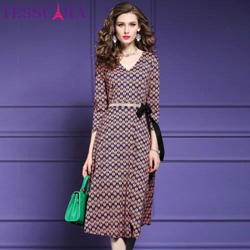 TESSCARA Women Autumn Elegant V-Neck Dress Festa Female Beading Party Robe High Quality Celebrity-inspired Designer Vestidos