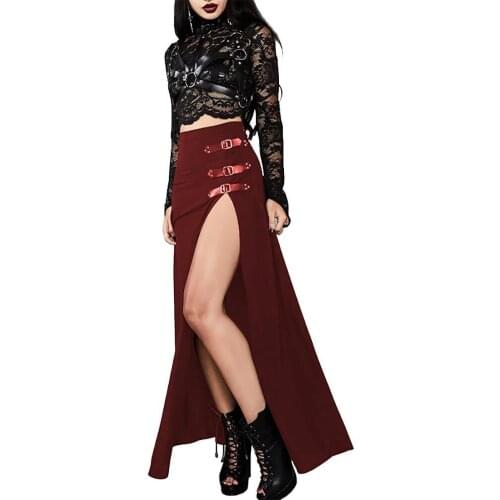 Gothic Women Skirts Solid Color Long Side Slit High Waist Ankle Length Skirt Streetwear Womens Clothing 2021 юбки для женщин