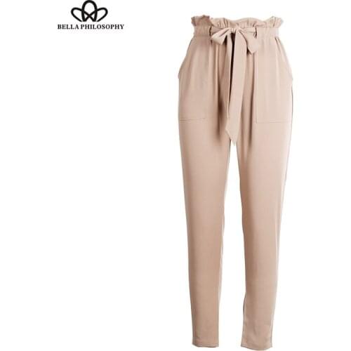 Bella Philosophy 2018 chiffon high waist harem pants stringyselvedge summer style casual pants female 2016 New black trousers