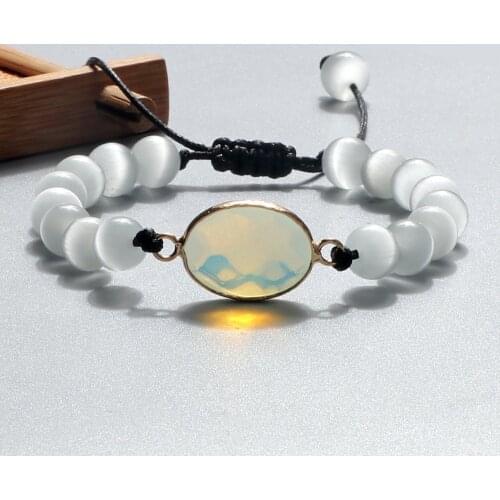 Women Charm Cat Eye Beads Bracelet Oval Drop Type Pendant Braided Bracelet Couple High Quality Adjustable Bangles Jewelry Gift
