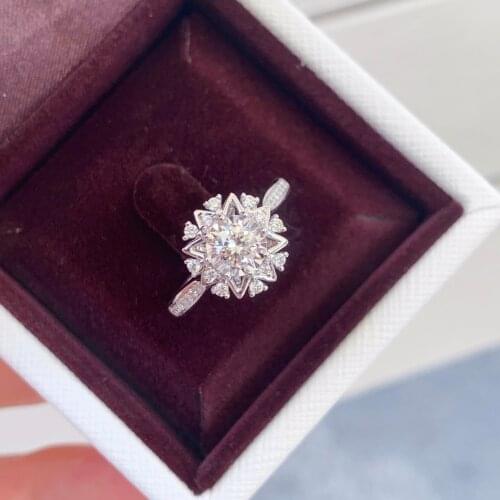 18k White Gold 0.3carat H Color Si2 Real Diamond Engagement Ring Flower Stylle Diamond Ring Fine Ring for Women