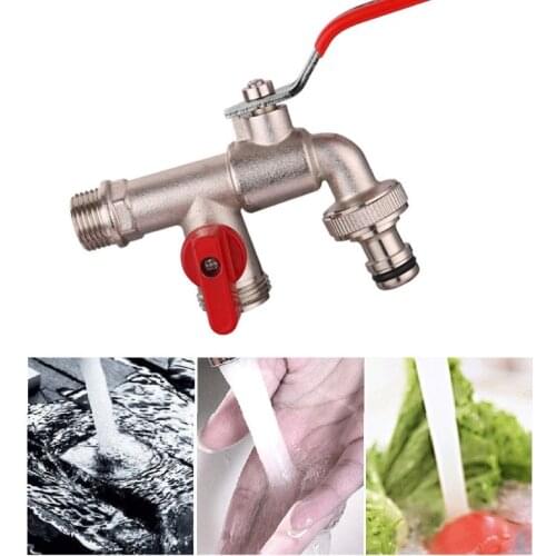 1 PC 90 Degree Double Valve Water Tap Durable Brass Manual Adjust Faucet for Home Outdoor Garden Tools