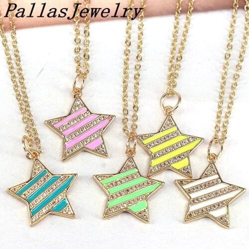 10Pcs Fashion Colorful Enamel Multicolor Micro Pave CZ Star Necklace For Women Girls Jewelry Gifts
