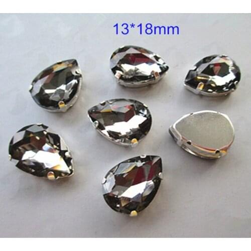 25pcs - Crystal Grey Glass Sewing Beads 13*18mm Teardrop Shape Sew onto Jewelry Flat Back Crafts Projects Supplies
