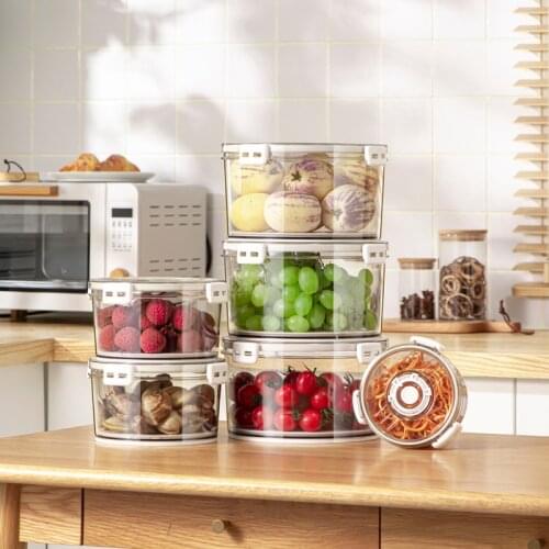 3PCS Storage Jar Round Refrigerator Storage Box PET Food-grade Transparent Timing Sealed Frozen Fruit Fresh-keeping Box Set