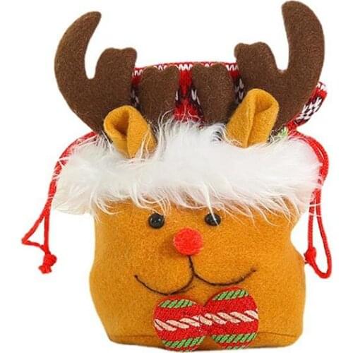 3 Pcs Christmas Candy Bags Soft Plush Fabric Apple Bag Cute Snowman Santa Claus Deer Closure Gift Bag For Festival Decorations