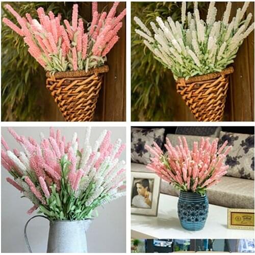 4 Colors 12 Head/bouquet Romantic Artificial Purple Lavender With Green Leaves Silk Flowers Bouquet Home Garden Decoration