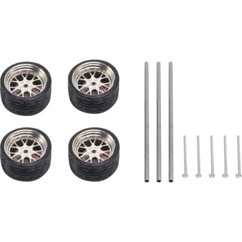 4Pcs 1/64 Modified Wheels Rubber Tires With Brake Disc Axles And End Cap Upgrade Parts For RC Model Car