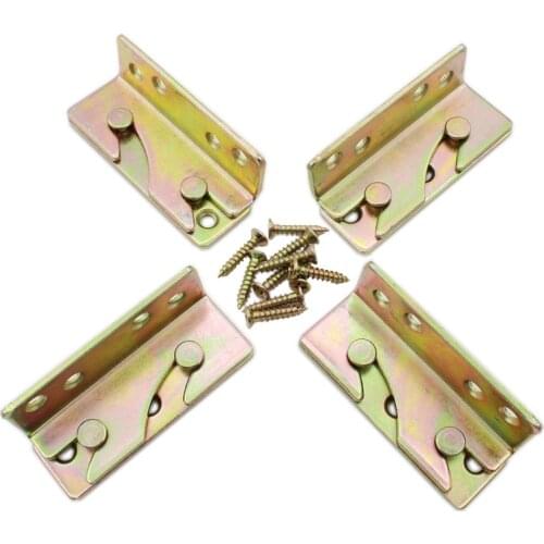 4 PCS Bed Rail Brackets, No-Mortise Bed Rail Fittings Complete Set, Heavy Duty Rust Proof Frame Bracket for Connecting to Wood