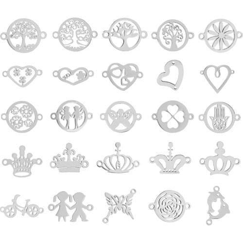 5Pcs Craft Supplies Stainless Steel Clover Flower Tree of Life Connector Charms For DIY Necklace Bracelet Jewelry Making Finding