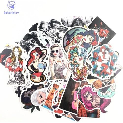 50pcs/lot tattoo girl Notebook refrigerator skateboard trolley case decals backpack Tables waterproof PVC car sticker