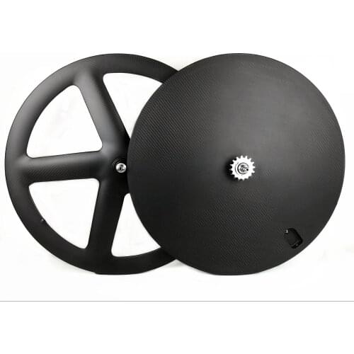 700C full carbon wheels front five spoke rear disc wheel track/road bike 3k twill matte wheelset clincher/ tubular carbon wheels