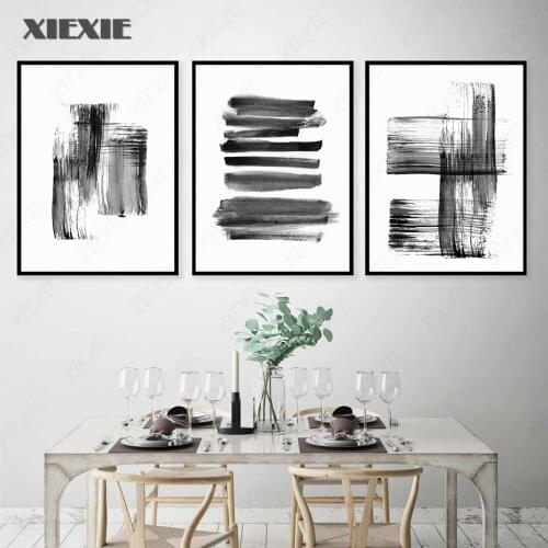 Abstract Brush Strokes Black and White Ink Canvas Printing Paintings Posters Wall Art Pictures for Living Room Home Decoration