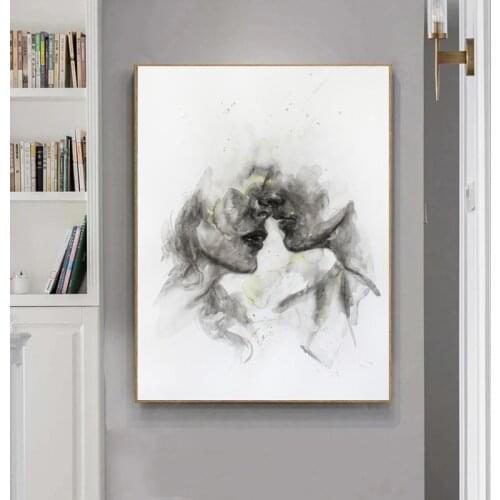 Abstract Lover Kiss Oil Painting on Canvas Black White Posters and Prints Wall Art Picture for Living Room Aisle Cuadros Decor