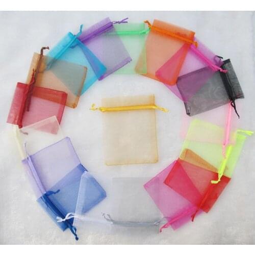 White Rectangle Organza Wedding Gift Pouches Bags 12x9cm 100pcs/lot