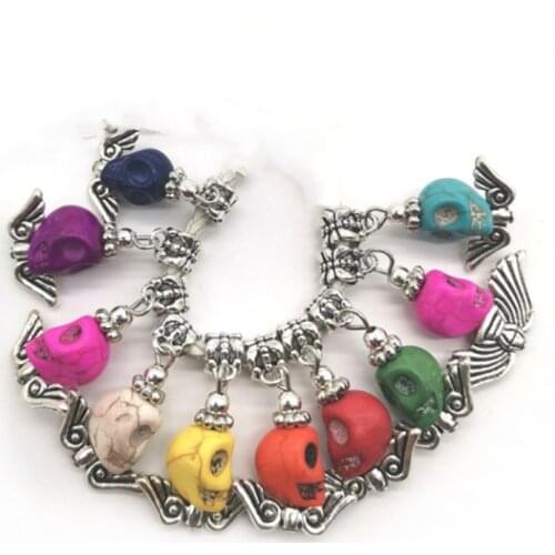Fashion DIY Loose Turquoise Skull Beads Pendants Metal Heart Wings Accessoires Pedants 10 pieces y15750