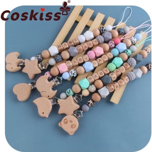 Coskiss Baby Animal Pacifier Clip Chain Silicone Beads No BPA Wooden Holder Soother Pacifier Clips Nipple Holder for Infant