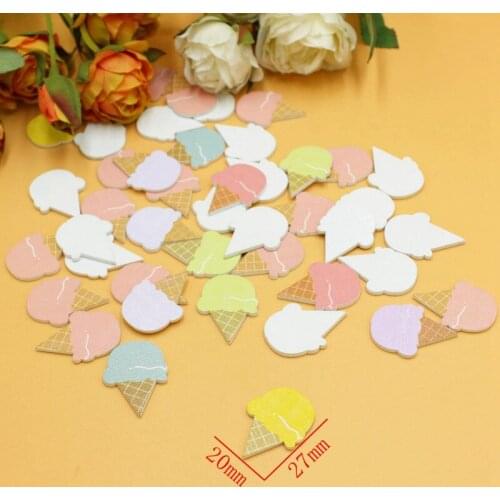 50PCs Decorative Buttons Ice cream wood chip buttons Scrapbooking Pattern Printed Heart Mixed Decorative Buttons