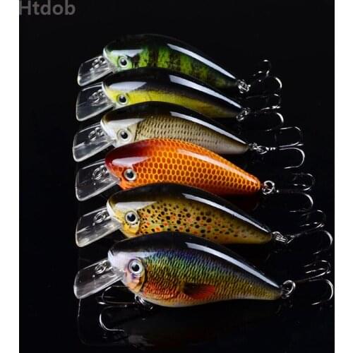 Htdob 6pcs Fishing lures Crank Bait 7.5cm/12.8g Crankbait Treble Hook Bass Baits Wobblers Set Lifelike Fishing bait Dropshipping