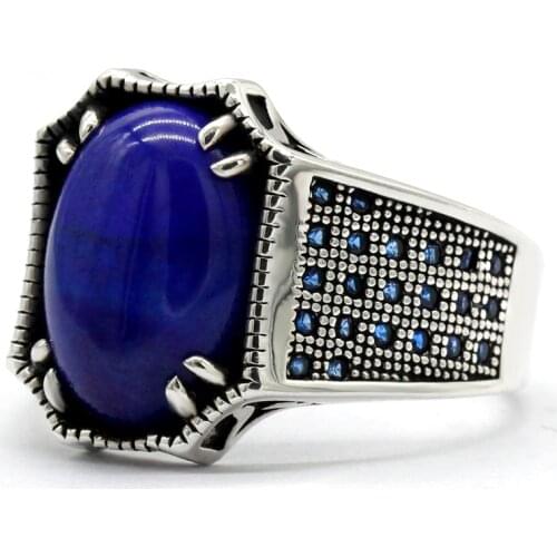 100% Natural Lapis Lazuli Stone Ring Luxury The Vampire Diaries 925 Silver Ring Wedding Punk Ring Female Party Anniversary Gift