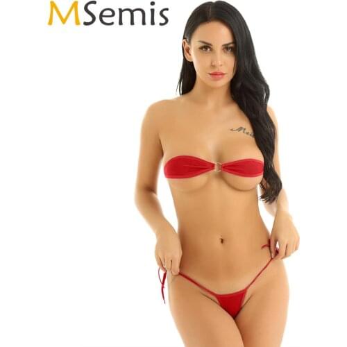 Womens Erotic Minimal Cover Micro Bikini Bra Top with G-String Briefs Lingerie Sets Femme Hot Slutty Intimate Underwear Sexy Set