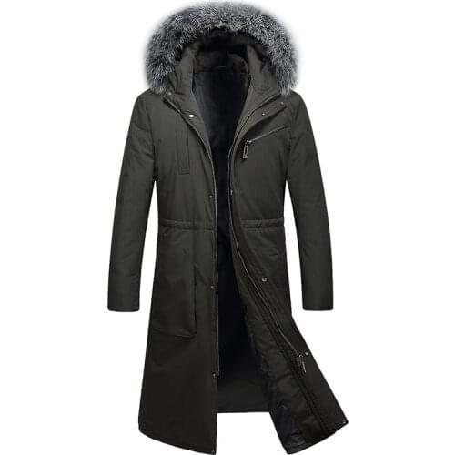 Long Duck Down Jacket Men New Winter Mens Casual Hooded Fox Fur Collar Padded Winter Coat Casual Mens Clothing