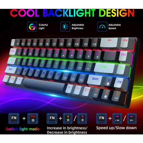 New Mechanical Keyboard V800 68 Keys RGB Backlight Gaming Keyboard Blue/Red Shaft Non-conflict Keys Keyboard for PC Notebook