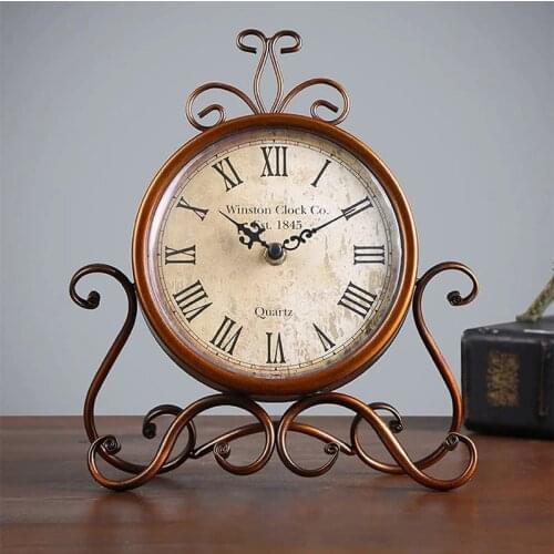 Vintage Style Metal Desktop Table Clock Silent Watch Home Decor Mute Bedroom Office Table Clock Movement Craft Chic Shabby Small