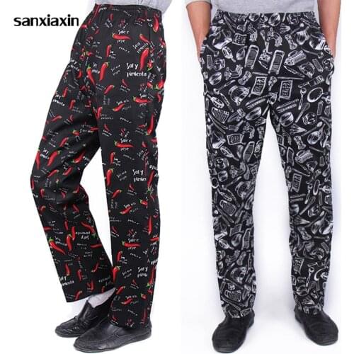 High quality elastic waist men chef breakfast working pants adult cook trousers hotel kitchen chef waiter waitress work pants