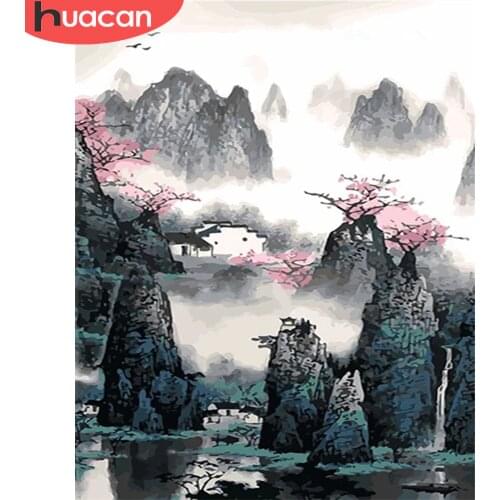 HUACAN Painting By Number Mountain Drawing On Canvas DIY Frame Coloring By Numbers For Adults Landscape Kits Wall Art