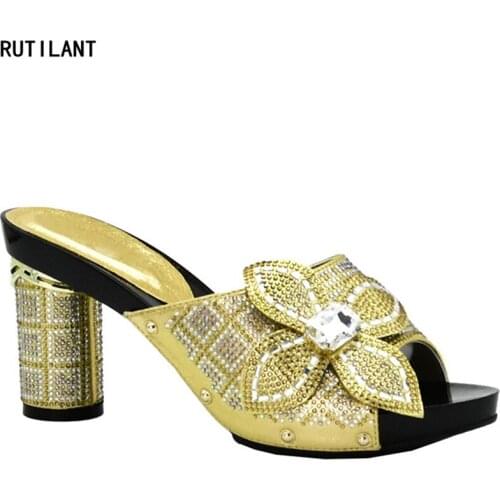 New Arrival Large Size 43 Rhinestone Women Wedding Shoes Elegant Ladies Shoe for Party Nigerian Women Slip on High Heels Slipper