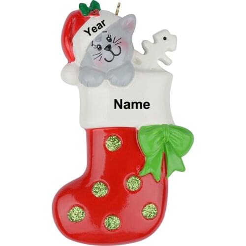 Resin Glossy Kitty Stocking Personalized Christmas Ornaments Used For Holiday Keepsake Gifts and Home Decor
