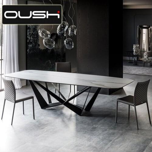 Nordic simple marble dining table designer rectangular creative table stainless steel iron light luxury dining table and chair